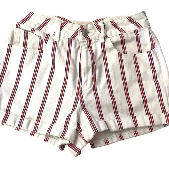 PacSun Women's 26 Pinstripe Mom Shorts White Denim Nautical Preppy Fisherman - Picture 1 of 9